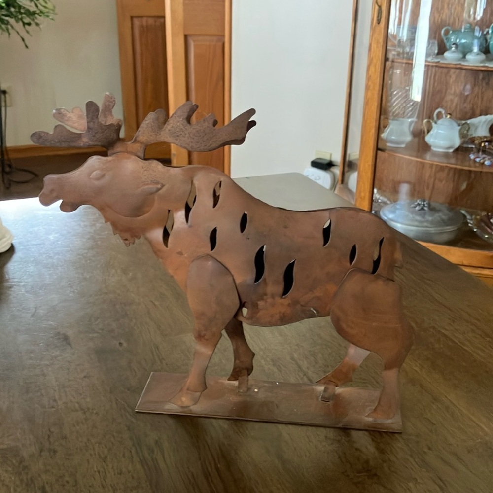 Rustic, Metal, Moose, Cutout, Distressed, Votive, Candle Holder, Cabin Decor